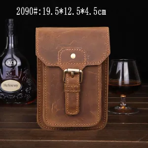 Slim Style Vintage Brown Leather Men's Belt Pouch Cell Phone Holster Waist Bag For Men