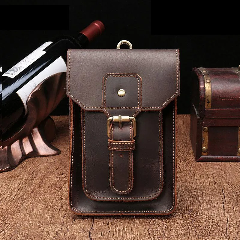 Vintage Brown Leather Men's Belt Pouch Cell Phone Holster Waist Bag For Men Weekend Carry Classic Functionality