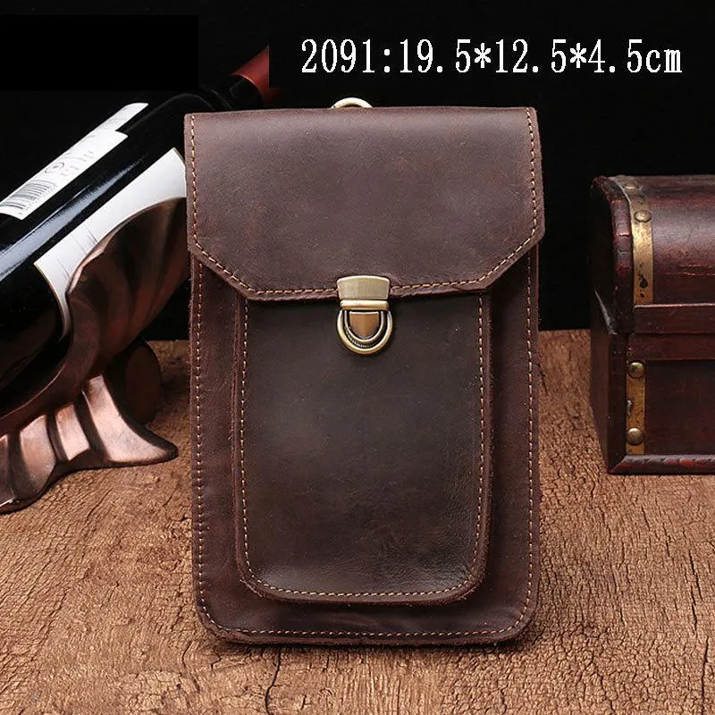 Classic leather money pouch Vintage Brown Leather Men's Belt Pouch Cell Phone Holster Waist Bag For Men
