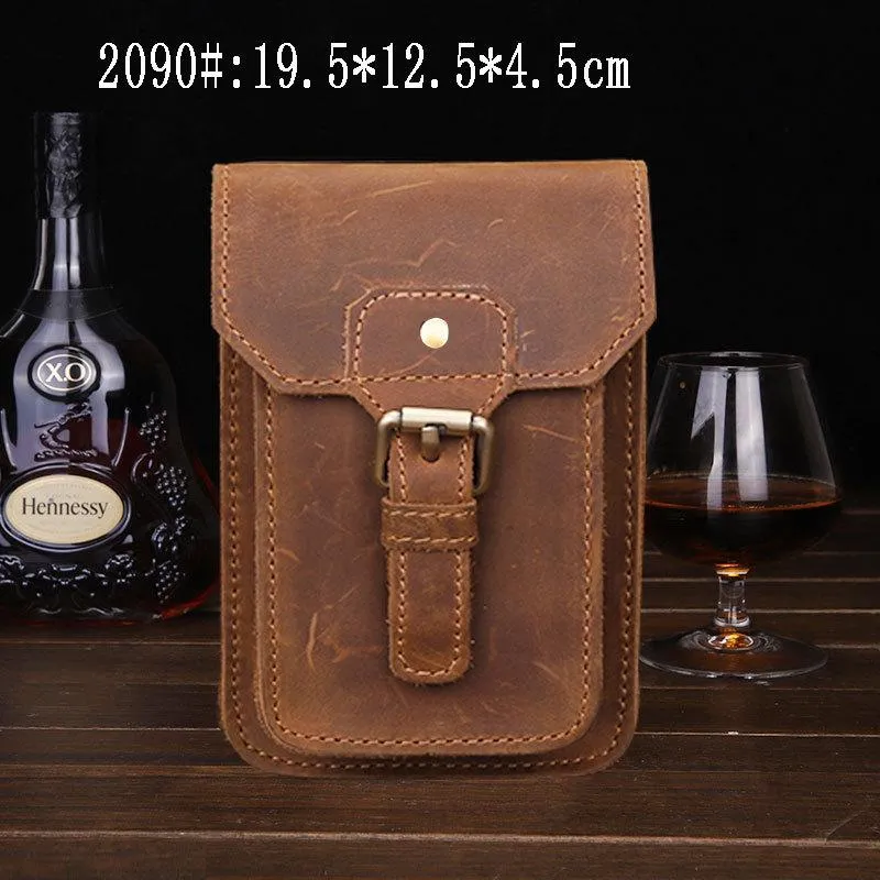 Slim Style Vintage Brown Leather Men's Belt Pouch Cell Phone Holster Waist Bag For Men