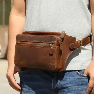 Refined Craft Vintage Brown Leather Men's Fanny Pack Coffee Chest Bag Waist Bag For Men