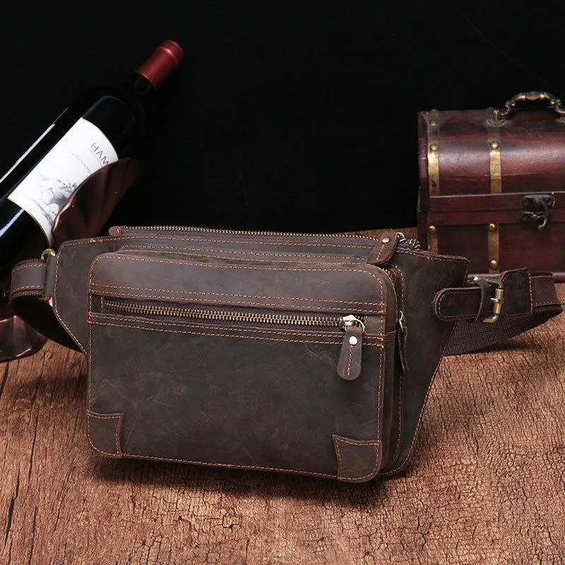 High-end coin holder Classic travel wallet Vintage Brown Leather Men's Fanny Pack Coffee Chest Bag Waist Bag For Men