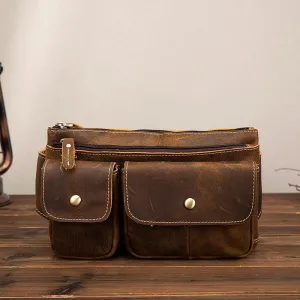 Compact money holder Luxury Geometry Vintage Brown Leather Men's Fanny Pack Hip Pack Brown Chest Bag Waist Bags For Men