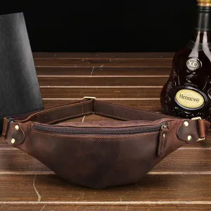 Modern Travel Trend Piece Vintage Brown Leather Men's Fanny Pack Waist Bag Brown Hip Pack Chest Bag For Men