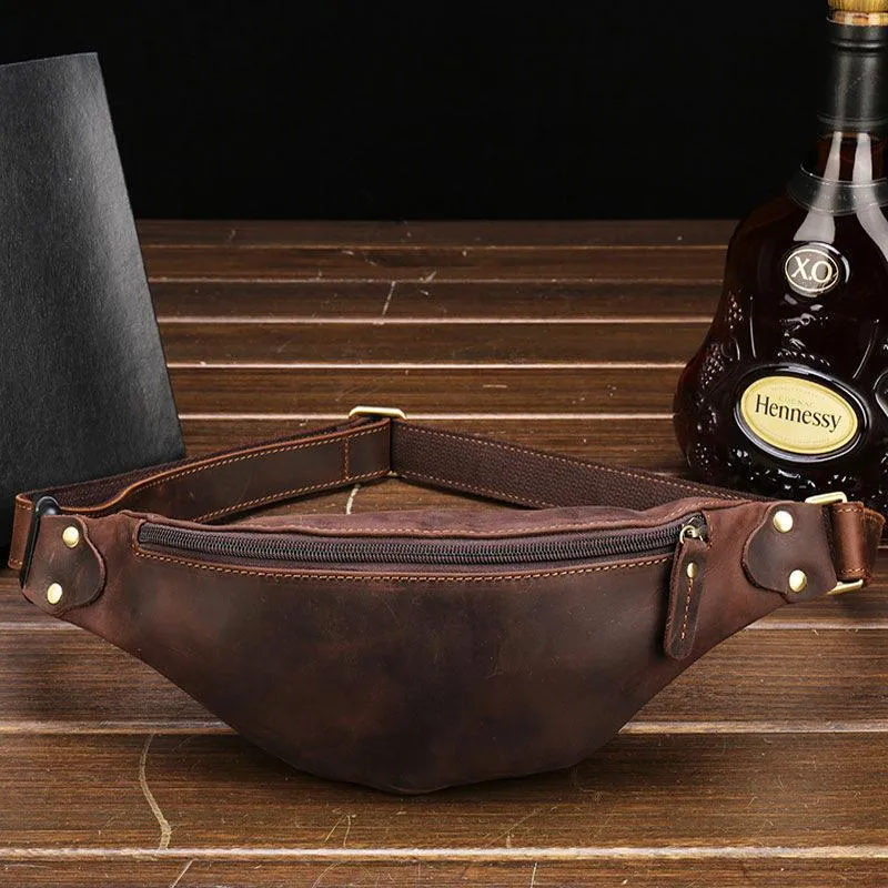 Modern Travel Trend Piece Vintage Brown Leather Men's Fanny Pack Waist Bag Brown Hip Pack Chest Bag For Men