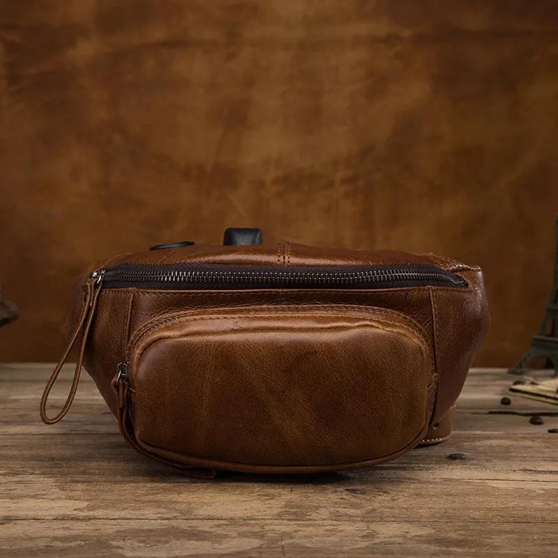 Everyday Simplicity Vintage Brown Leather Men's Fanny Packs Hip Pack Waist Bag For Men