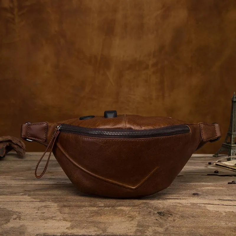 Vintage Brown Leather Men's Fanny Packs Hip Pack Waist Bag For Men Refined Comfort