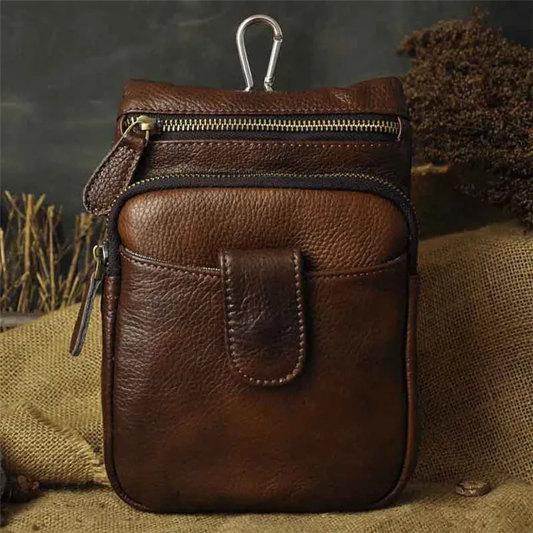 Simple Form Vintage Leather Belt Pouches for Men Waist Bag BELT BAGs Shoulder Bag For Men