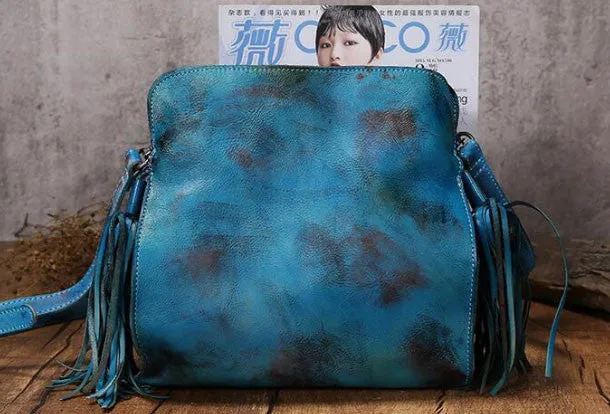Vintage Womens Leather shoulder bag leather crossbody bag purse with tassels Urban Lifestyle Functional Trend