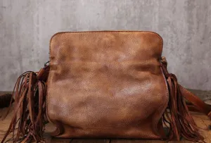 Vintage Womens Leather shoulder bag leather crossbody bag purse with tassels Easy Access Elegant Organizer