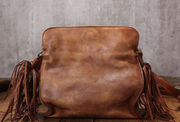 Vintage Womens Leather shoulder bag leather crossbody bag purse with tassels Easy Access Elegant Organizer