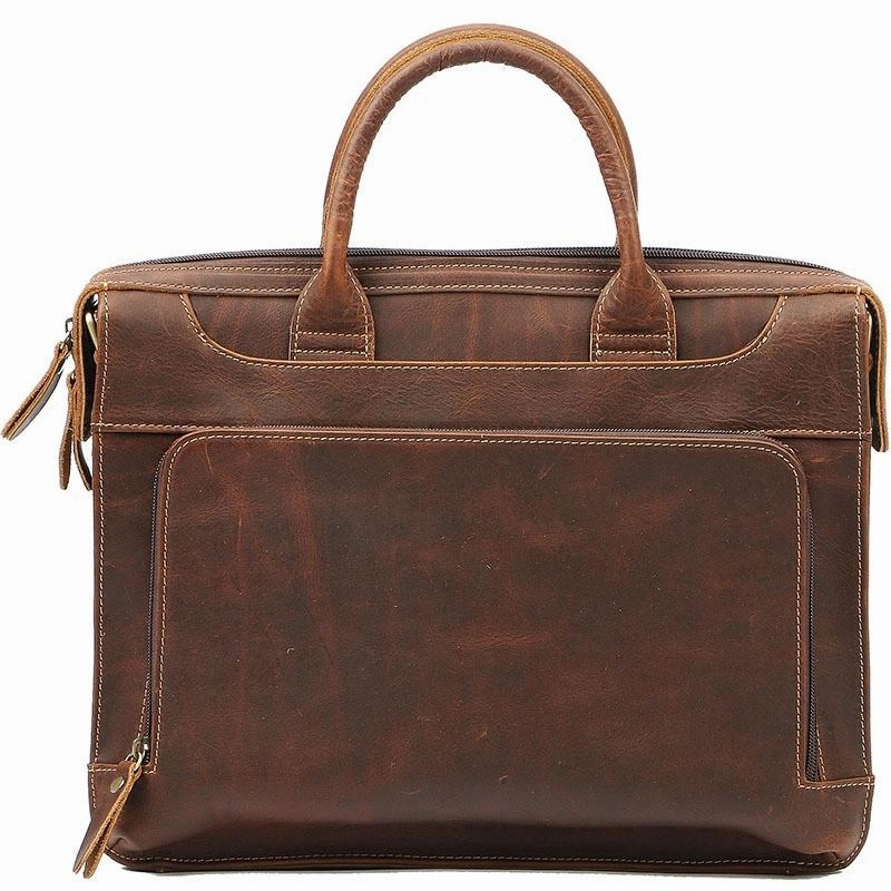 Vintage Black Mens Leather Briefcases Work Handbag Black 14'' Computer Briefcases For Men Quality Design Chic Street