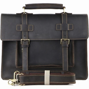 Chic Lifestyle Vintage Black Mens Leather Briefcases Work Handbags Brown 14'' Computer Briefcase For Men