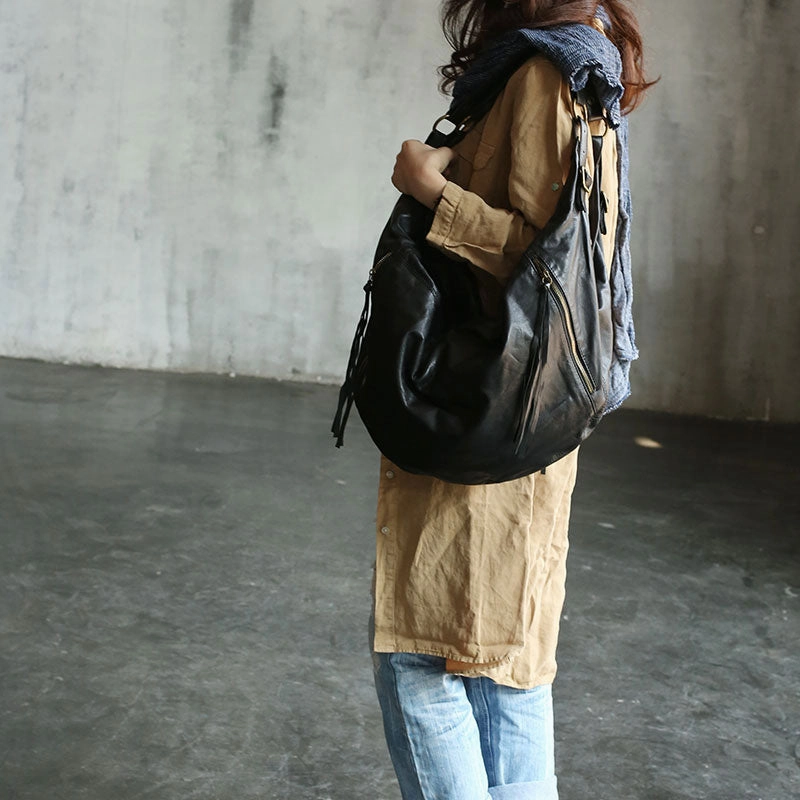 Vintage Black WOMENs LEATHER Hobo Handbag Fashion Hobo Shoulder Bag FOR WOMEN Stylish Essential