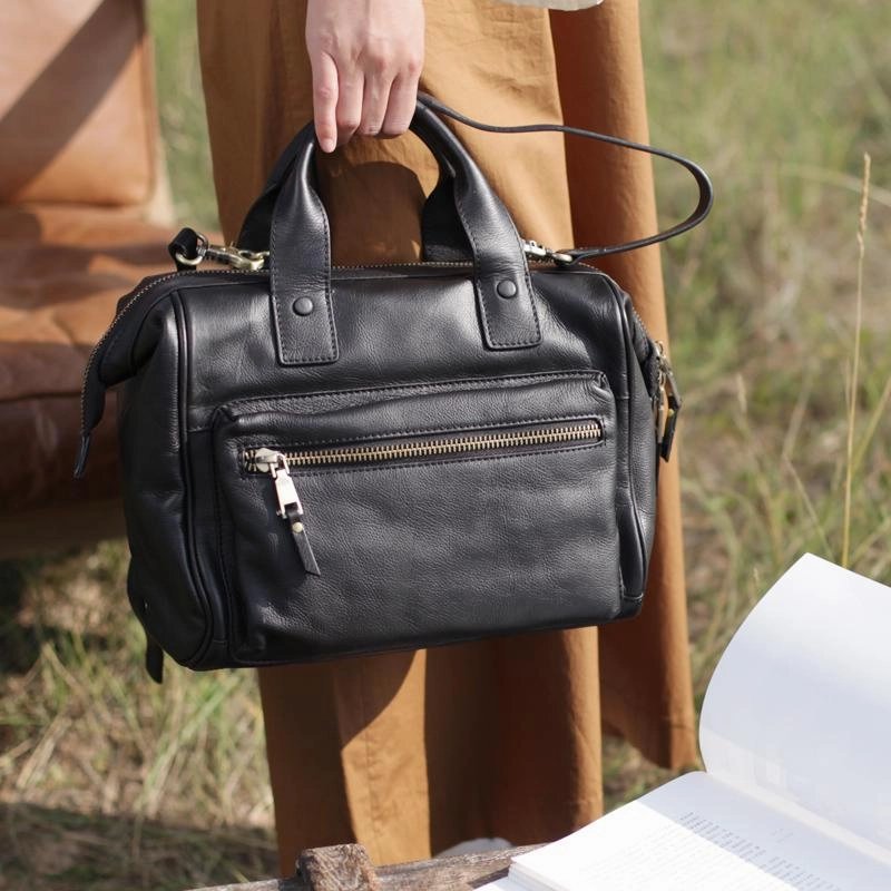 Everyday Comfort Contemporary Edge Vintage Black Womens Leather Satchel Handbags Black Work Handbags Women's Side Bag