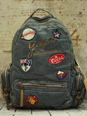 Vintage Blue Denim Womens Backpack School Backpack With Stickers Vintage Denim Backpack For Women Dynamic Function Stylish Outdoor Use