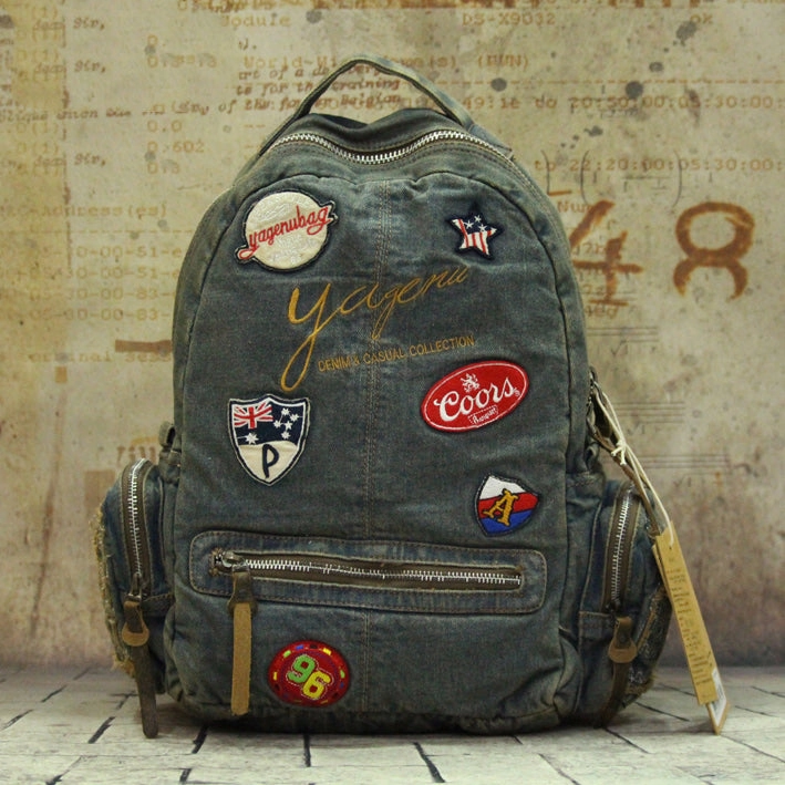 Vintage Blue Denim Womens Backpack School Backpack With Stickers Vintage Denim Backpack For Women Dynamic Function Sleek and Practical