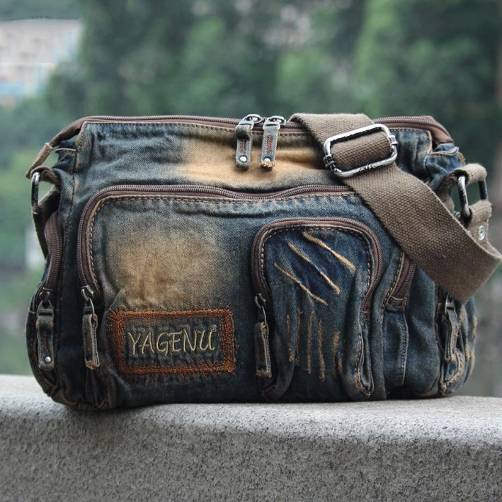 Vintage Blue Mens Casual Side Bag Messenger Bag Jean Blue Postman Bags Courier Bag For Men Casual Function