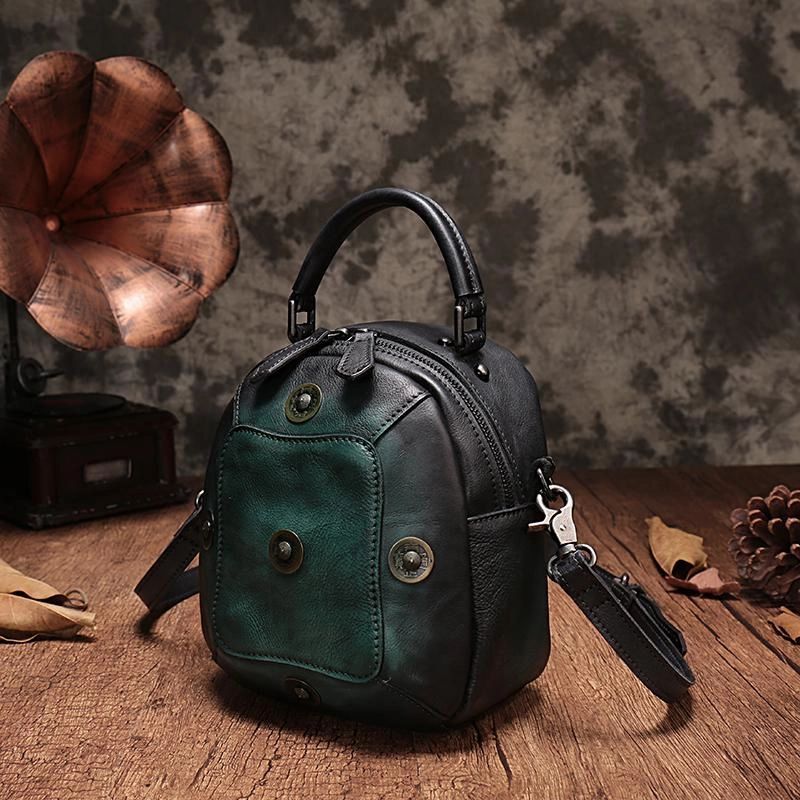 Contemporary Look Evening Look Vintage Brown Geometric Womens Leather Round Brown Handbag Box Shoulder Bag Purse for Ladies