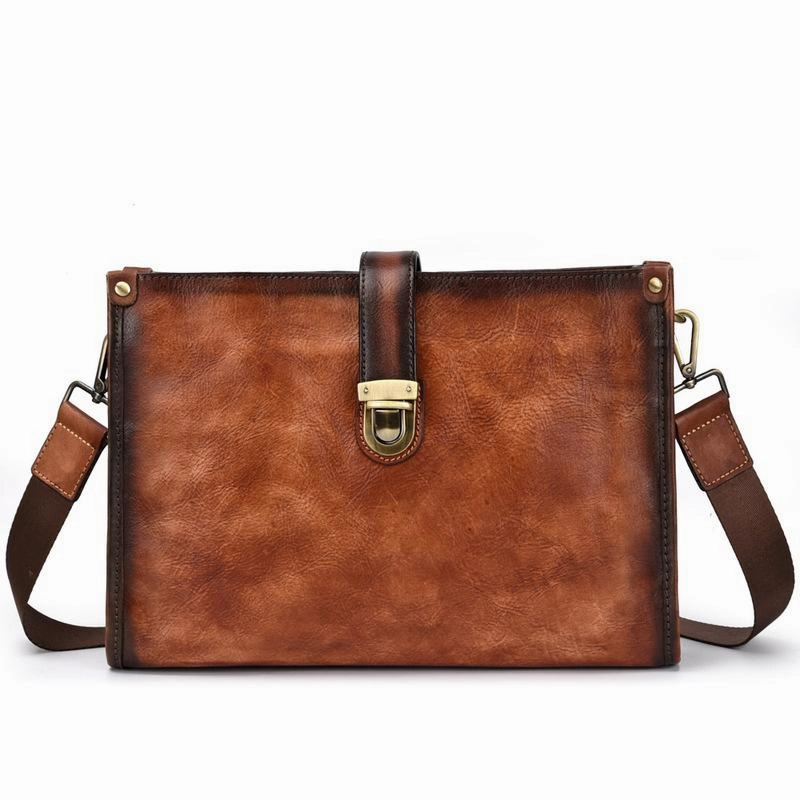 Contemporary Touch Comfort Carry Vintage Brown Leather Men's Side Bag Messenger Bag 10'' Courier Shoulder Bag For Men