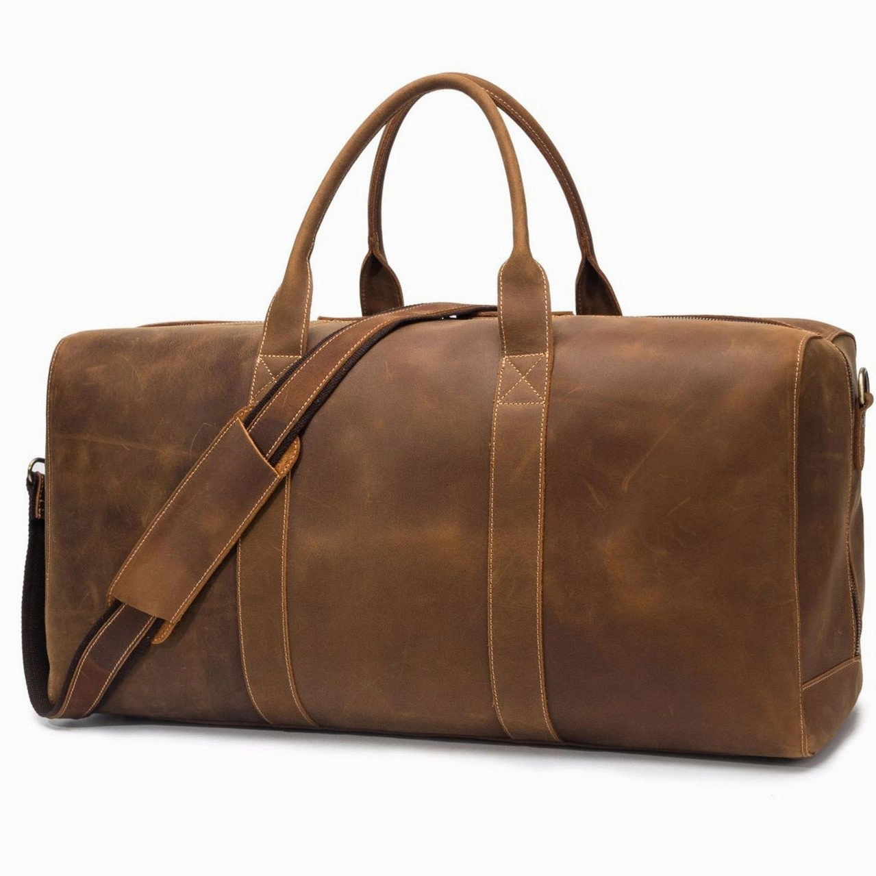 Sleek Companion Vintage Brown Leather Men's Travel Bag Overnight Bag Weekender Bag For Men