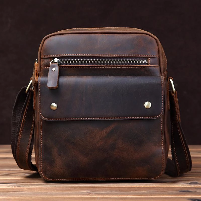 Flexible Organizer Stylish Companion Vintage Brown Leather Messenger Bag Men's Vertical Side Bag Small Vertical Courier Bag For Men