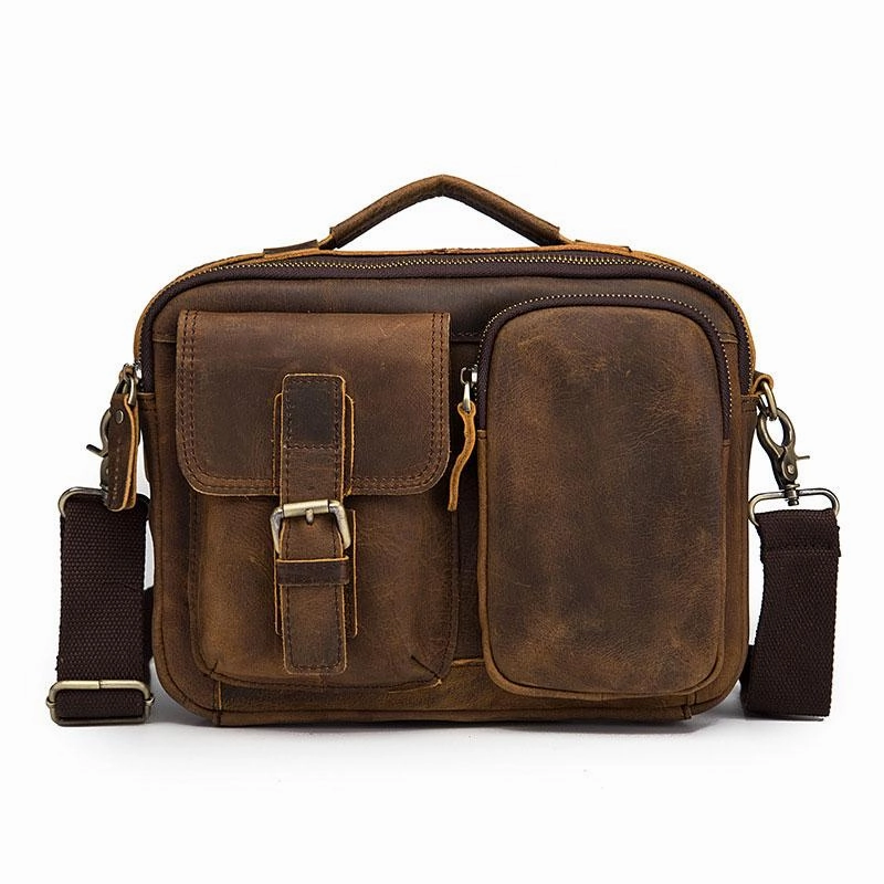 City Style Fashion Statement Vintage Brown Leather Small Messenger Bag Small Side Bag Shoulder Bag For Men