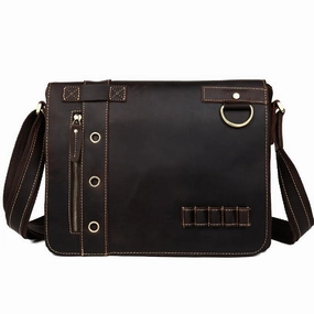 Vintage Casual Leather Mens 12inch Messenger Bag Side Bag Shoulder Bag for Men Functional utility