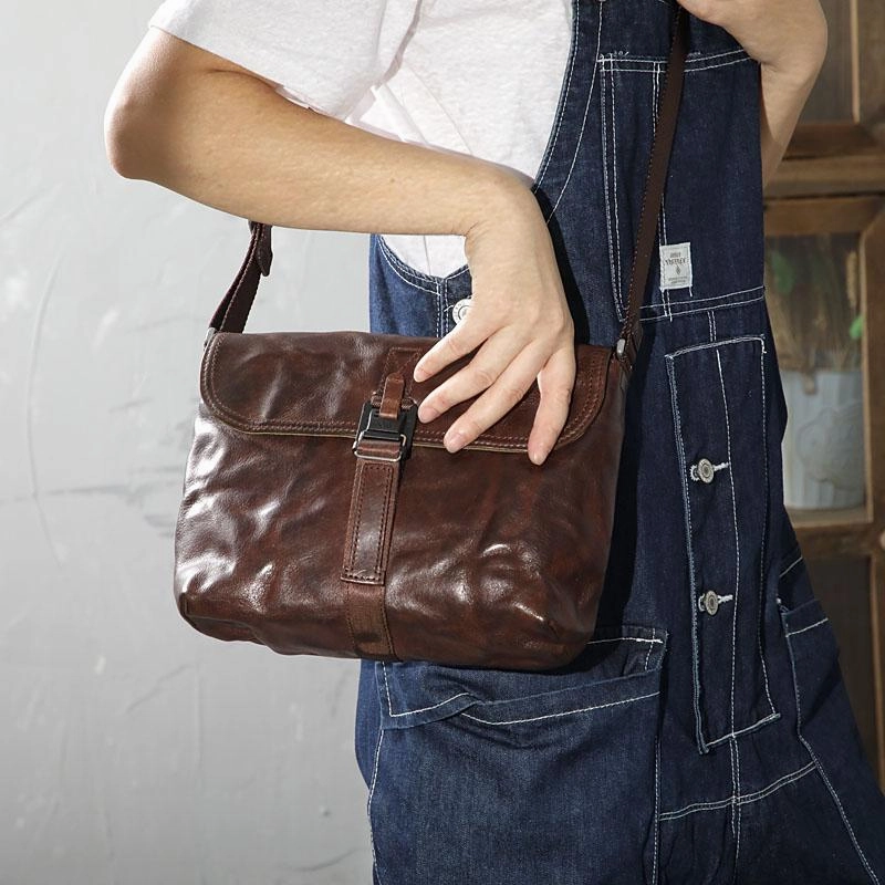 Daily Companion Vintage Coffee LEATHER MEN'S Side BAG 10 inches Courier Bag MESSENGER BAG CHEST BAG Black Postman BAG FOR MEN