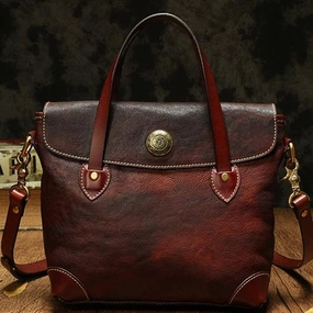 Vintage Coffee Leather Women's Shoulder Doctor Bag Leather Handbags Shoulder Work Purse for Ladies Daily Fashionable