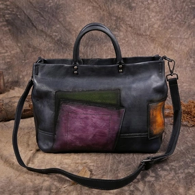 Fashionable arm wear Vintage Color Gray Block Women Leather Tote Handbags Shopping Bag Purse Handbags Shoulder Bags
