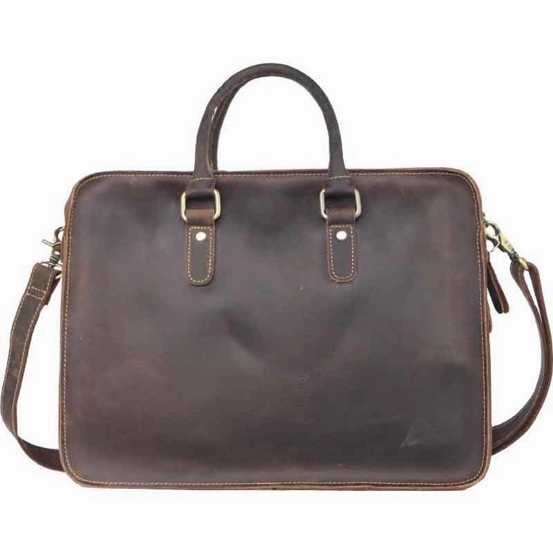 Vintage Dark Brown Leather Mens 14 inches Briefcase Black Work Briefcase Handbags For Men Sophisticated Simplicity Refined Finish