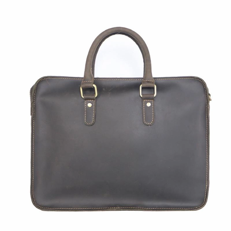 Classic Detail adjustable length Vintage Dark Brown Leather Mens 14 inches Briefcase Black Work Briefcase Handbags For Men