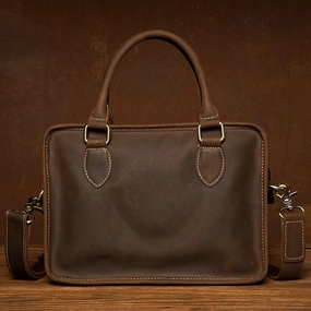 Minimalist Look Trendy Look Vintage Dark Brown Leather Small Mens Briefcase Cool Work Bag Messenger Bags for Men
