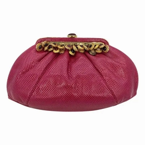 Refined Aesthetic Vintage Judith Leiber Dark Pink Lizard Clutch c1980s.