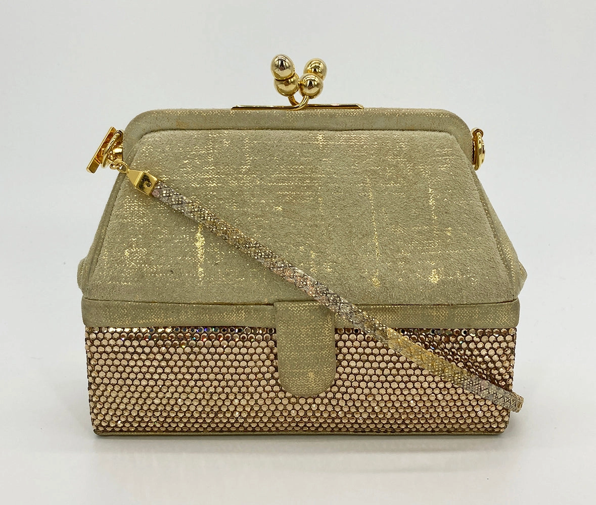 Daily Fashion Vintage Judith Leiber Gold Suede and Swarovski Minaudiere