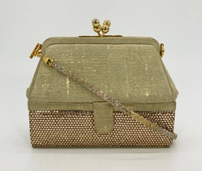 Refined Appearance Vintage Judith Leiber Gold Suede and Swarovski Minaudiere