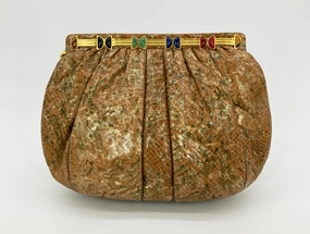 Vintage Judith Leiber Natural Tan and Brown Snakeskin Clutch Chic Look Modern Minimalism