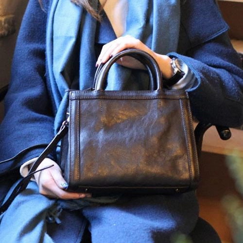 Vintage Ladies Brown Leather Satchel Handbag Purse Black Women's Shoulder Handbags for Women Easy Carry Minimal Everyday