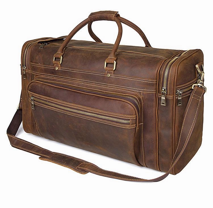 Vintage Large Leather Men's Overnight Bag Brown Travel Bag Weekender Bag For Men Packing Cube