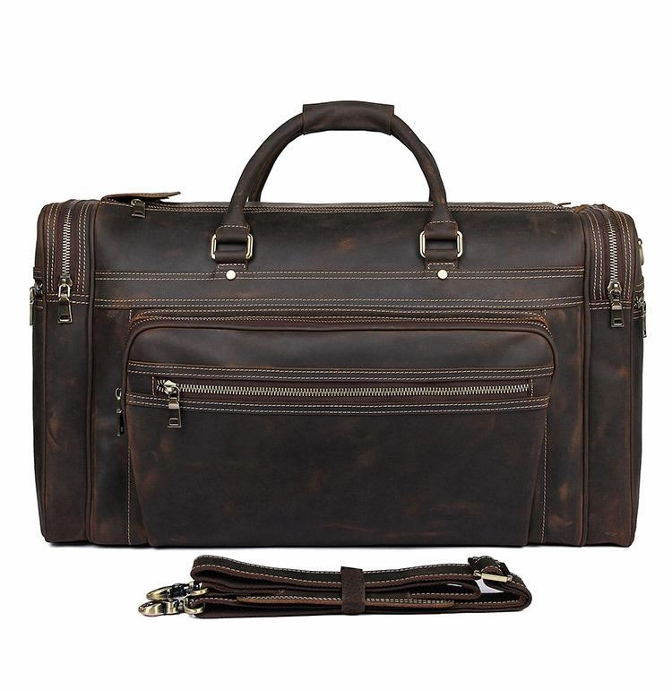 Vintage Large Leather Men's Overnight Bag Brown Travel Bag Weekender Bag For Men Flexible form Rugged Build
