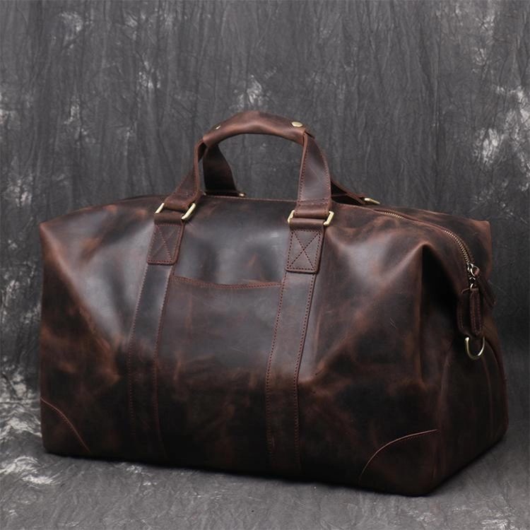 Vintage Large Leather Men's Travel Bag Overnight Bag Weekender Bag For Men All Season Structure