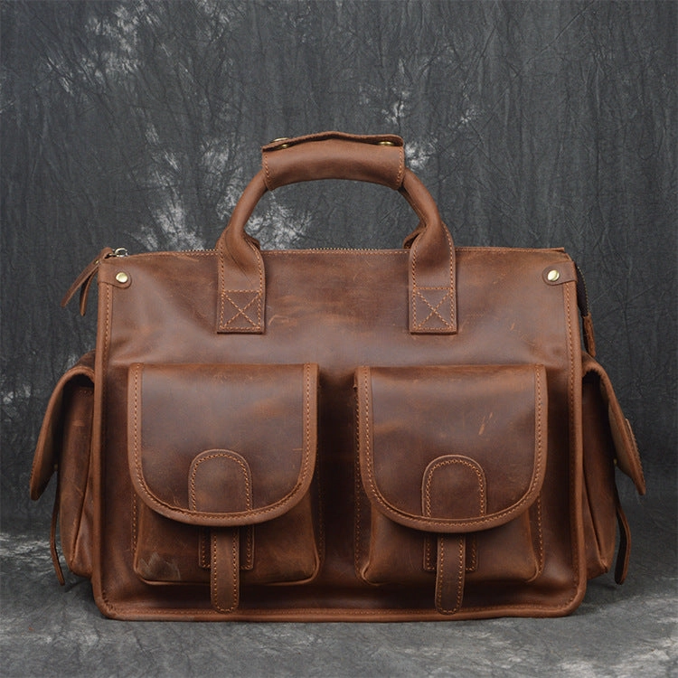 Vintage Leather Men Large Travel Bag Weekender Business Bag For Men Mixed Material Stylish Choice