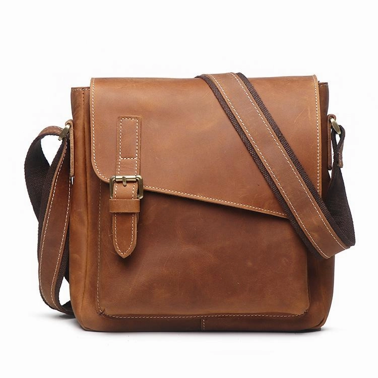 Minimalist Reliability Vintage Leather Men's Small Side Bag Vertical Messenger Bag Shoulder Bag For Men