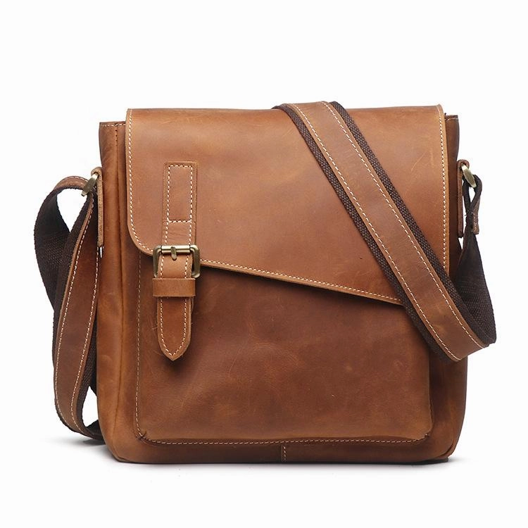 Travel Essential Classic Companion Vintage Leather Men's Small Side Bag Vertical Messenger Bag Shoulder Bag For Men