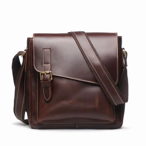 Vintage Leather Men's Small Side Bag Vertical Messenger Bag Shoulder Bag For Men Holiday Travel