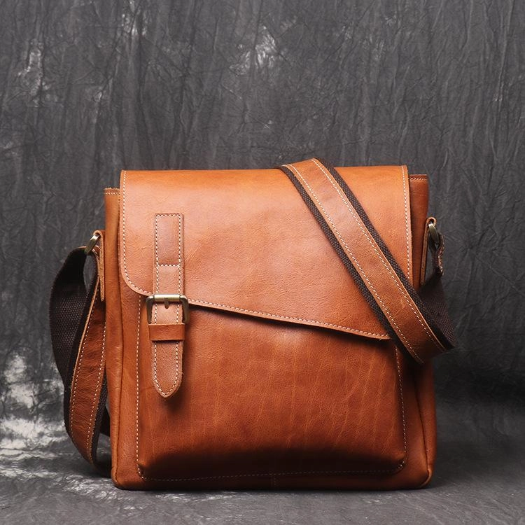 Smart Durability Vintage Leather Men's Small Side Bag Vertical Messenger Bag Shoulder Bag For Men