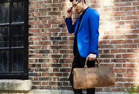 Vintage Leather men Travel Bag Duffle Bag Weekender Bag Overnight Bag shoulder bag Quick Zip Smooth Finish