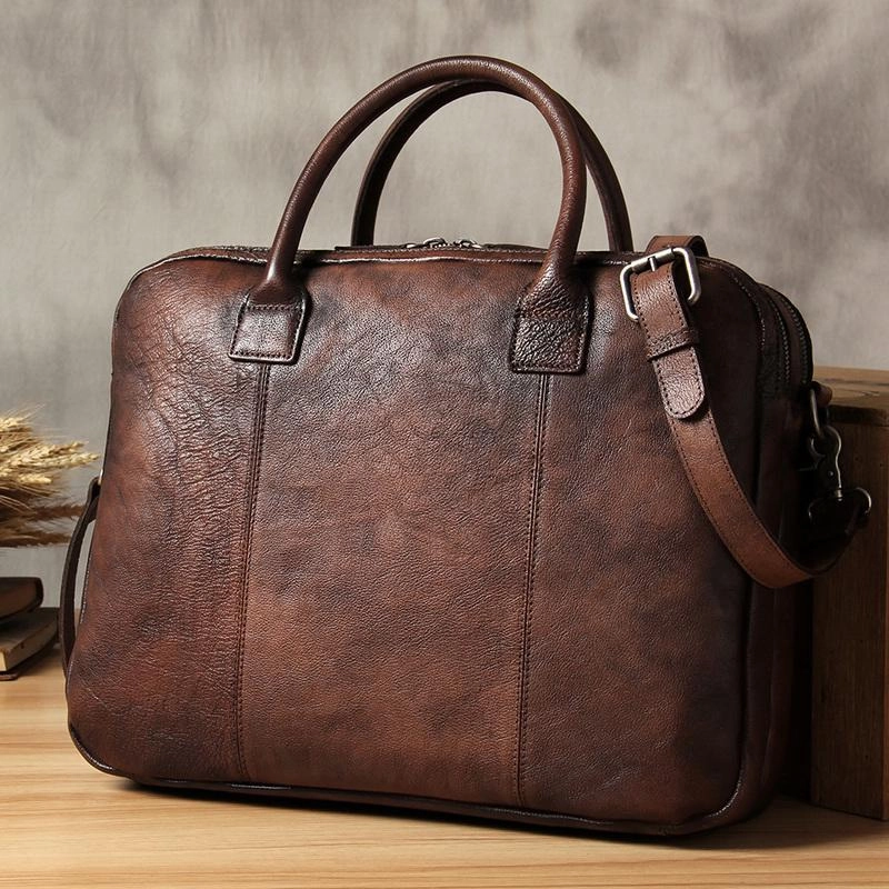 Vintage Leather Mens Brown Briefcase Work Bag Laptop Bag Handbag Business Bag for Men Smart Edge Trendy Appeal