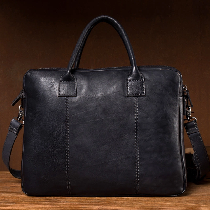 Vintage Leather Mens Brown Briefcase Work Bag Laptop Bag Handbag Business Bag for Men Minimalist Design